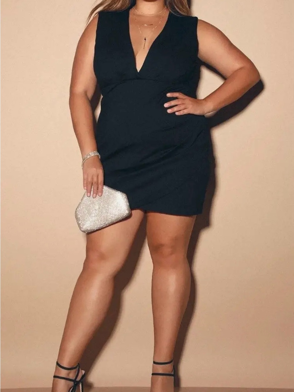 #74 NWT Lulu's Black V-Neck Sleeveless Mini Dress Size 3X